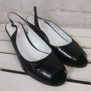 Bruno Magli Sz 9.5M Peep Toe Slingback Wedge Heels